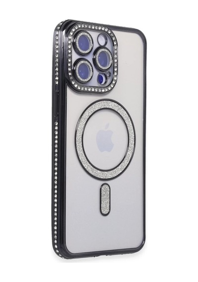 Apple Uyumlu iPhone 15 Pro Max Uyumlu Kılıf Joke Simli Magneticsafe Kılıf - Siyah
