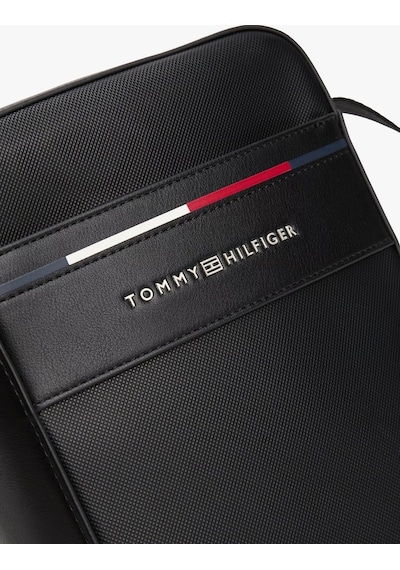 Tommy Hilfiger Erkek İmzalı Çapraz Askılı Muhabir Çantası Siyah
