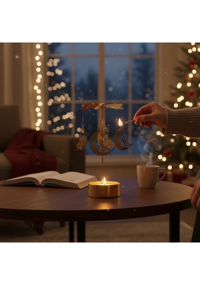 Dönence Tasarımlı Metal Tealight Mumluk Melek & Ay Figürlü Dekoratif Mumluk Gold