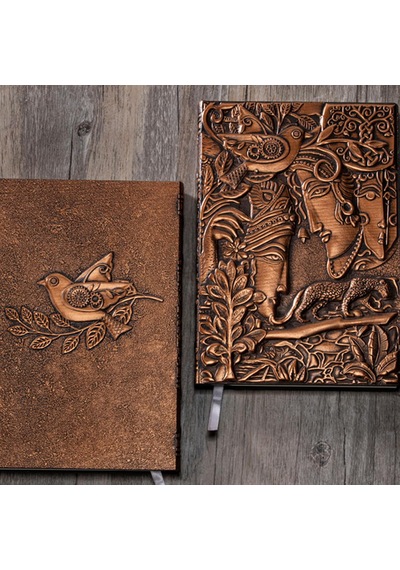 Hediyelik Bakır Deri Defter Uzun Yüz Kabartmalı