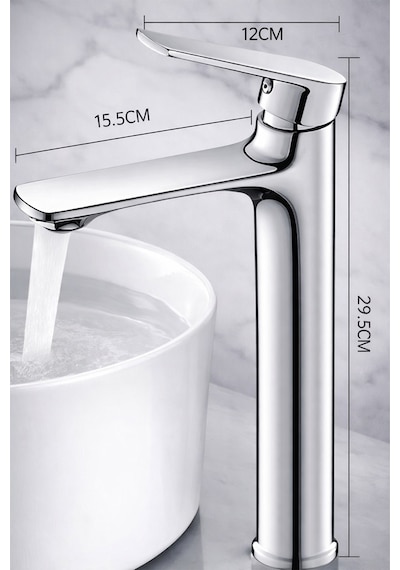 Lüks Çanak Lavabo Bataryası Yüksek Gövdeli Banyo Musluğu Krom Kaplama Tek Kollu Lavabo Bataryası