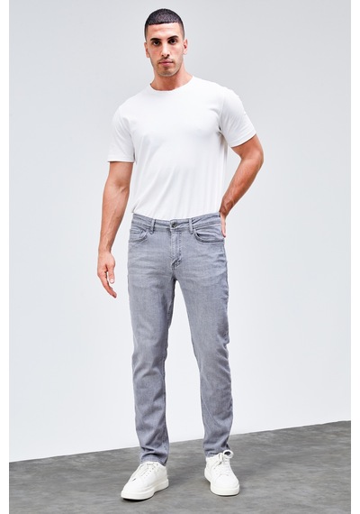 HLT Jeans Erkek Gri Regular Fit Boru Paça Likralı Rahat Kesim Jean Kot Pantolon Hlthe001983