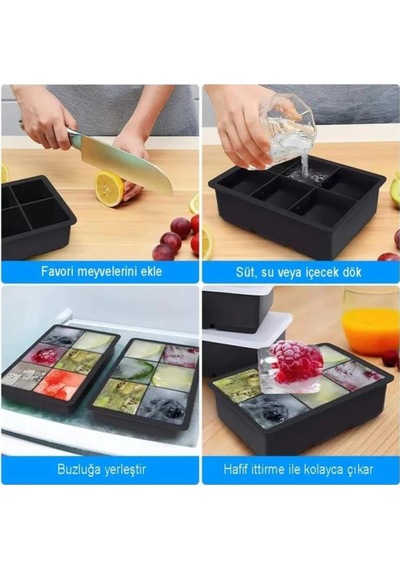 6 Lı Büyük Boy Kare Silikon Buz Kalıbı Mıt1073 Silikon Gri Diğer