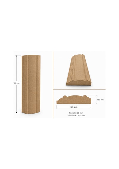 Dekoratif Çıta Desenli Boyanabilir Ham Mdf - 65 Mm Genişlik - 1 Metre Boy 1,8 Cm X 6,5cm X 100cm