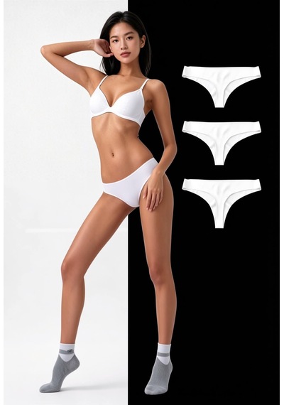 Skin Verse Lazer Kesim Tanga Külot 3'lü Set Beyaz