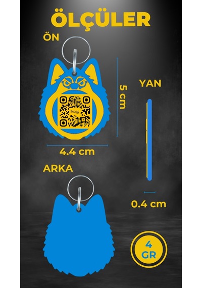 Petjoo 25.Asena Mavi-Sarı Qr'lı Köpek Künyesi