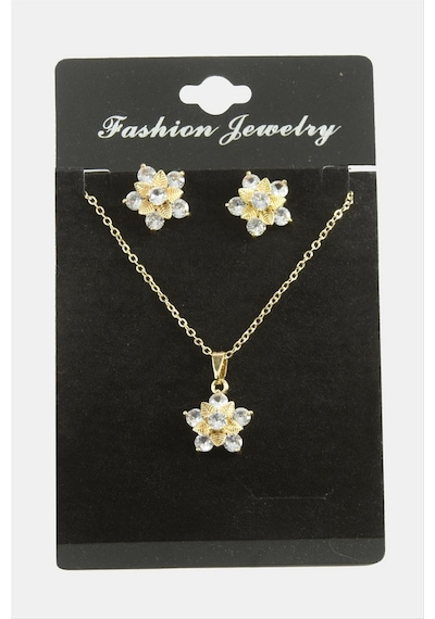 Çiçek Zirkon Taşlı Set Kolye - Gümüş Rengi N162