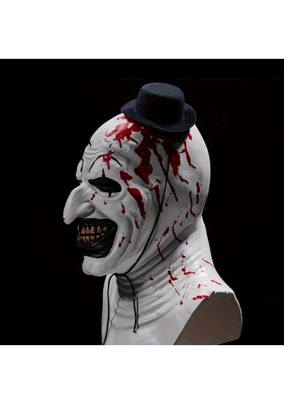 Cadılar Bayramı Korkunç Palyaço Maskesi Kanlı Katil Palyaço Kostüm Maskesi, Siyah Şapkalı Halloween Parti Aksesuarı 18+