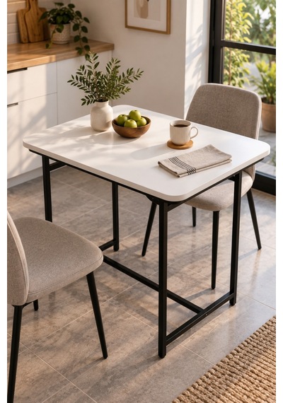 Sulorahome Beyaz Suntalam Mutfak Masası Metal Ayaklı 72x52 Cm