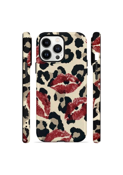 Velvoria Valestra Leopar Ruj İzleri Apple iPhone Uyumlu 14 Pro Darbe Korumalı Kılıf Valestra Select - Leopar Ruj İzleri