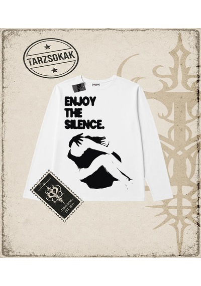 Tarzsokak Gotik & Grunge Streetwear Enjoy The Sılence Long Sleeve Beyaz