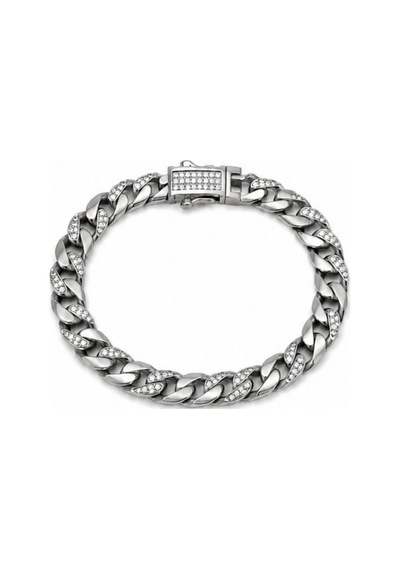 Balenbi Jewelry Kadın Taş Detaylı Gümüş Renk Kalın Gurmet Zincir Kararmaz Çelik Bileklik 1098