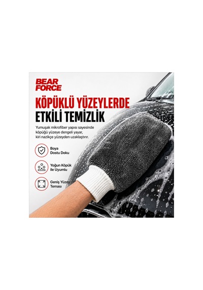 Robeve Bear Force Premium Mikrofiber Araç Yıkama Eldiveni Yoğun Köpük Taşıma Özellikli, Yumuşak Mikrofiber Dokulu, Boya Dostu Ve Çiziksiz Güvenli Temizlik Için Profesyonel Oto Yıkama Eldiveni