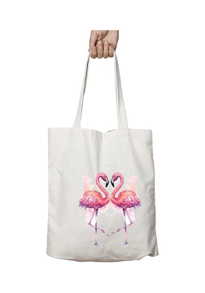 Art Hediye Flamingo Aşk Flamingo Aşk İki Taraf Kalıcı Yıkanabilir Okul Plaj Omuz Bez Çanta Çok Renkli