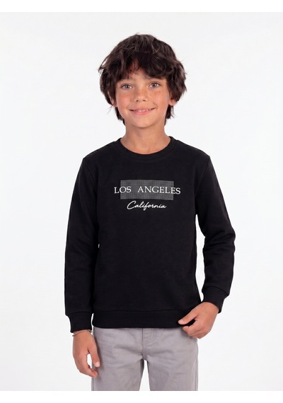 Onloox Erkek Siyah Erkek Çocuk Siyah Pamuklu Bisiklet Yaka Regular Los Angeles Baskılı Sweatshirt 8-14 Yaş