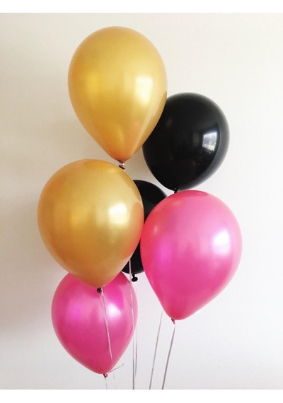 30 Adet Metalik Sedefli Gold-Siyah-Fuşya Karışık Balon