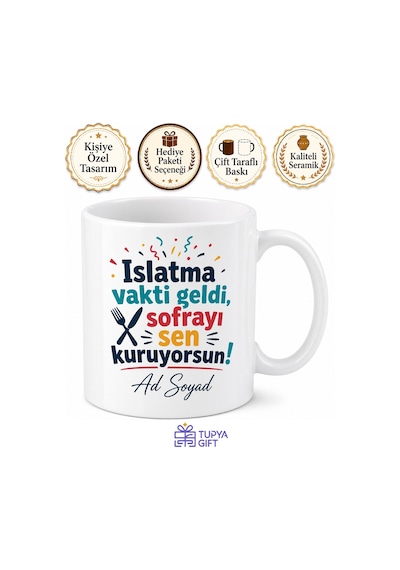 İşe Girince Arkadaşlarına Yemek Ismarlayanlara Geleneksel Islatma Kupa Bardak Hediye Beyaz / Çok Renkli