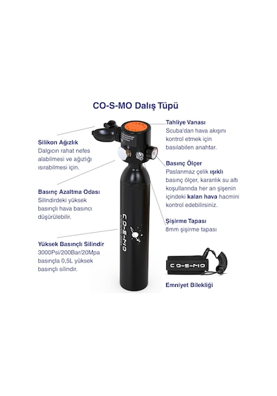 Cosmo Technology Taşınabilir Dalış Seti – Doldurulabilir Mini Tüp ve Şnorkel Maskesi