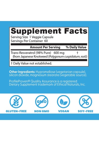 Doctor's Best Trans-resveratrol 600 98% Pure Brain & Cognitive 60 Veggie Caps Aromasız