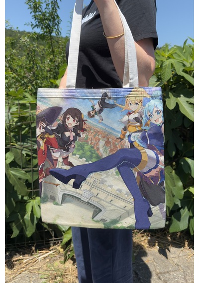 Zipzap Konosuba V2 Yazlık Kışlık Çift Taraflı Kanvas Baskı Bez Çanta Anime Çantası