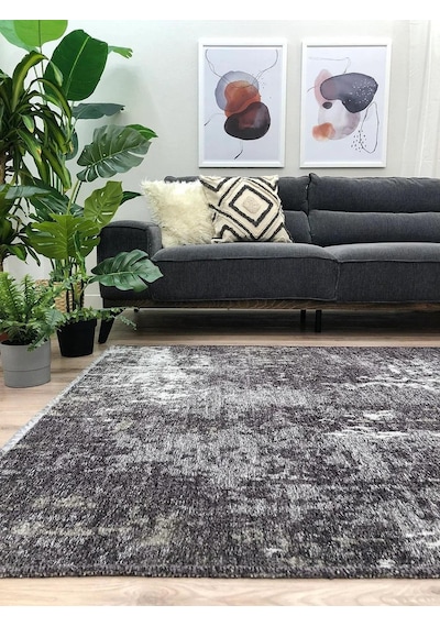 Gri Siyah Çift Taraflı Modern Yıkanabilir Antibakteriyel Halı - Yo10407a Gri - Syah