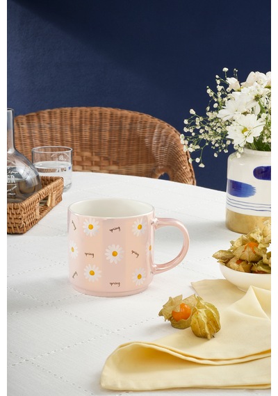 Karaca Daisy Lüsterli Pembe Papatya Desenli Mug 420 Ml