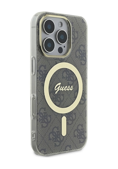 Apple iPhone 16 Pro Uyumlu Kılıf Guess Lisanslı Magsafe Özellik Yazı Logolu 4g Desenli Kahverengi