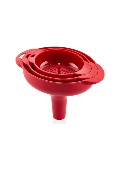 3 Lü Huni Seti Süzgeçli Huni Seti Yağ Hunisi Bpa İçermez L-00874 Qlux Huni Seti Kırmızı Diğer