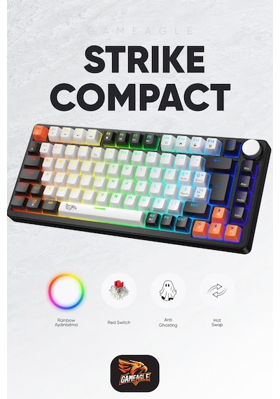 Strike Compact Türkçe Q Mekanik Klavye Kablolu Aydınlatmalı Hot Swap Oyuncu Klavyesi Beyaz