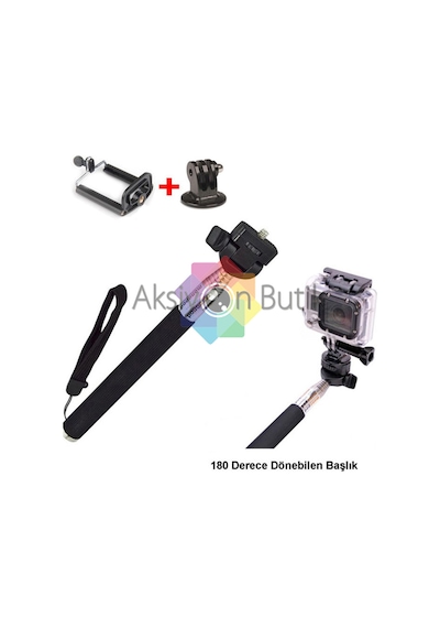 Gopro Monopod + Adaptör + Telefon Tutacağı