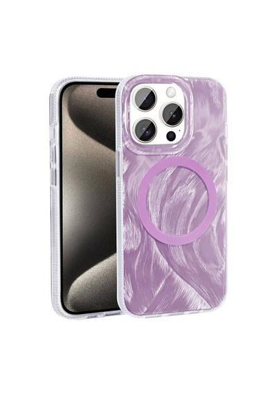 Zore İphone 15 Pro Max Kılıf Magsafe Şarj Özellikli Fırça Boya Desenli Ogaa Palet Kapak - Pembe