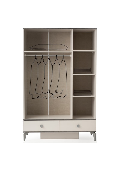 Çakıltaşı 3 Kapaklı Gardırop Elbise Dolabı 130x47x200cm Krem