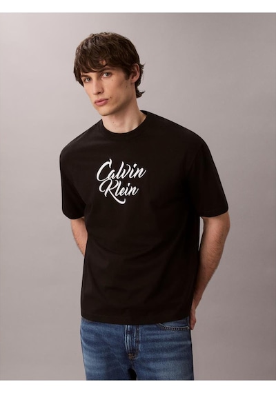 Calvin Klein Ck Lv04rd801g Ss 16s Sn Cursıve Calvın Graphıc Erkek Tshırt-10585 Siyah