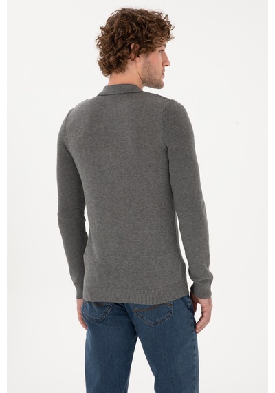 U.S. Polo Assn. Erkek Regular Fit Fermuarlı Gri Melanj Basic Kazak 50313685-VR086