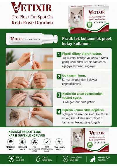Kedi Bitkisel İç Dış Bit Pire Uzaklaştırıcı Ense Bitkisel Damla Seti - 5 Damla 2 Tablet