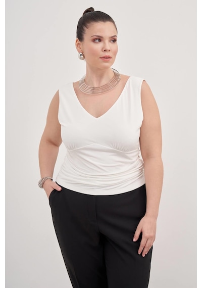 Myline Drape Detaylı Bluz-3350 Beyaz
