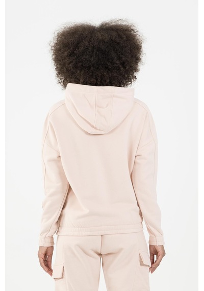 Maraton Sportswear Comfort Kadın Kapşonlu Uzun Kol Basic Pudra Sweatshirt 22973-pudra