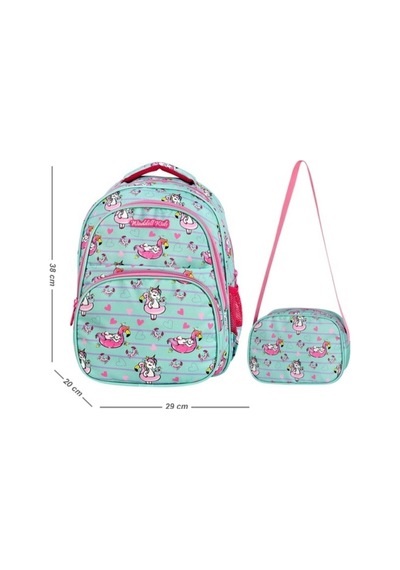 Oval İlkokul Çantası Ve Beslenme Çantası Birlikte Unicorn Desenli