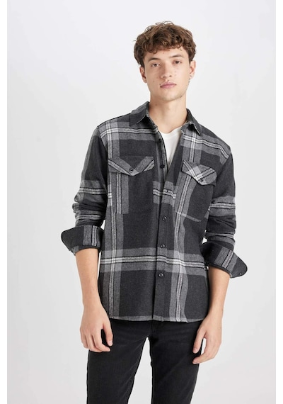 DeFacto Regular Fit Polo Yaka Kareli Oduncu Flanel Uzun Kollu Gömlek D6027AX24AUBK81 Siyah DeFacto Regular Fit Polo Yaka Kareli Oduncu Flanel Uzun Kollu Gömlek D6027AX24AUBK81 Siyah