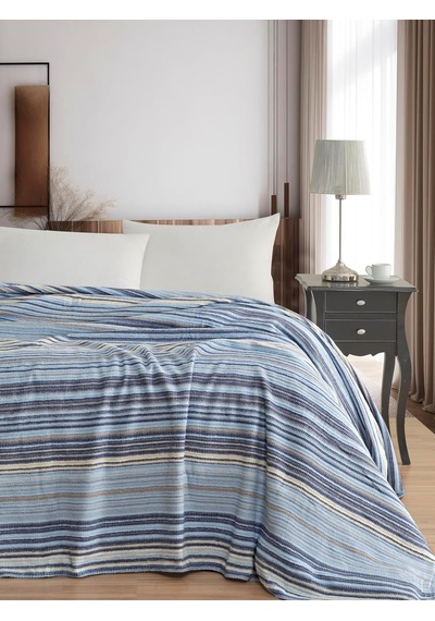 Pamuklu 4 Mevsim Çift Kişilik Battaniye, 180x220 Cm,%70 Pamuk%30 Polyester Mavi Çok Renkli