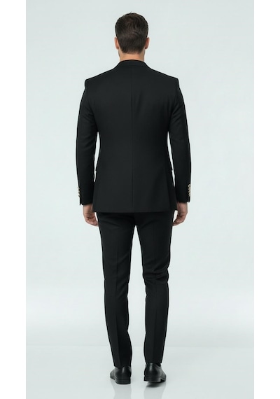 Erkek Kruvaze Gold Düğmeli Dokulu Likralı Kumaş Blazer Ceket Modern Kesim Şık Tasarım Siyah
