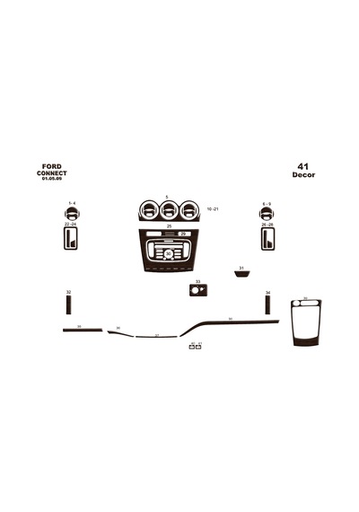 Ford Connect Torpido Kaplama 2009-2014 41 Parça Koyu Meşe