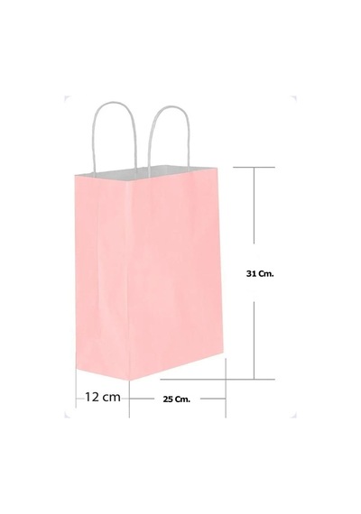 Büküm Saplı Kraft Kağıt Karton Hediyelik Çanta Poşet Torba Pembe 4 x 25'li 25 x 31 CM