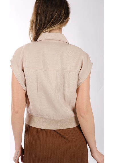 Ysatis Minimalist Kolsuz Crop Yelek - Gömlek Yaka Bej