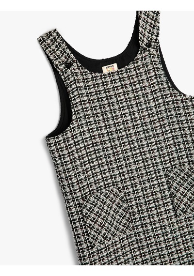 Koton Jile Elbise Mini Cepli Yuvarlak Yaka Düğme Detaylı Siyah Ekose 5wkg80018aw Siyah