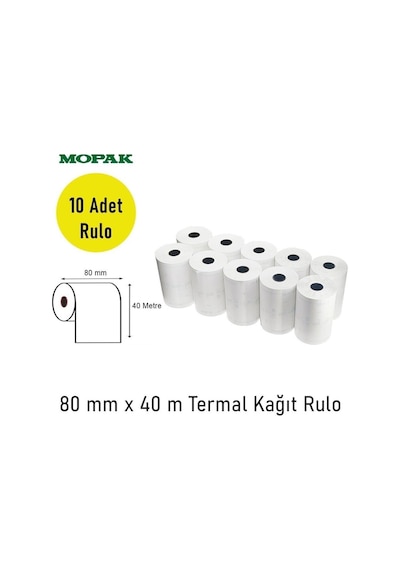 80x40 Termal Rulo Adisyon Yazarkasa Pos Fiş Bilgi 80 40 Yemek Fişi Termal Rulosu 1paket 10rulo