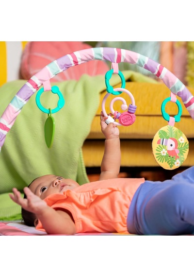 Pink Palms Tiki Oyuncak Çubuklu Bebek Jimnastik Aktivitesi Ve Yüz Üstü Geçirilen Zaman Matı, Oyuncak Çubuğu Ve 3 Oyuncak, Yenidoğan İle 3 Yaş Arası Bebekler İçin