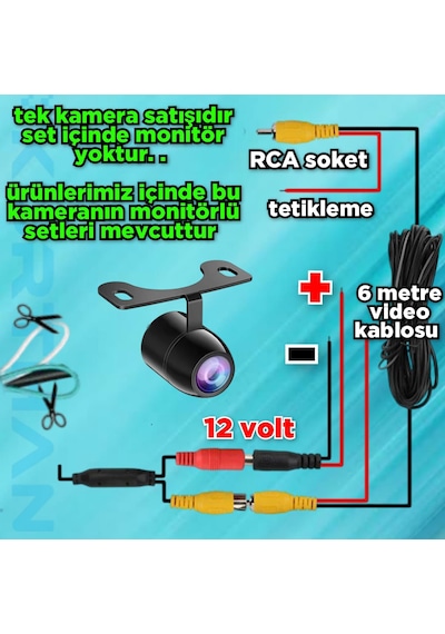Kelebek Aparatlı Araç Kamerası Ön Yan Veya Arka Kullanım 12 Volt