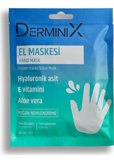 Derminix Aloe Vera Özlü Hyaluronik Asit & Vitamini E İçerikli Nemlendirici El Maskesi 2'li