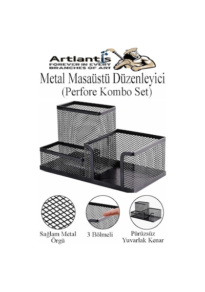 Siyah Metal Evrak Rafı 3 Lü Ve Masaüstü Kalemlik 1 Paket Masaüstü A4 Dosya 3 Katlı Düzenleyici Kağıt Tepsisi Metal Siyah